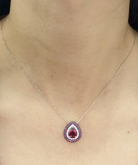 PREORDER | Pear Red Ruby Paved Band Gemstones Diamond Necklace 14kt