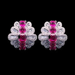 PREORDER | Red Ruby Cushion Deco Gemstones Diamond Earrings 14kt
