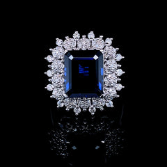 Flora 光环密镶蓝色蓝宝石个性钻石戒指 14 克拉