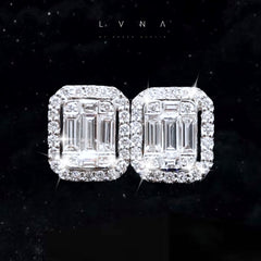 PREORDER | 6ct Face Halo Emerald Invisible Setting Stud Diamond Earrings 18kt