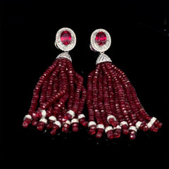 PREORDER | Red Ruby Tassle Gemstones & Diamonds Earrings 14kt