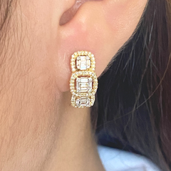 PREORDER | Golden Trio Cushion Creolle Diamond Earrings 14kt