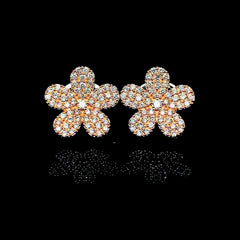 Rose Floral Stud Diamond Earrings 14kt