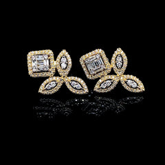 PREORDER | Golden Square Marquise Floral Diamond Earrings 14kt