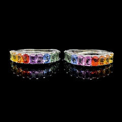 PREORDER | Rainbow Sapphire Gemstones Hoop Diamond Earrings 14kt
