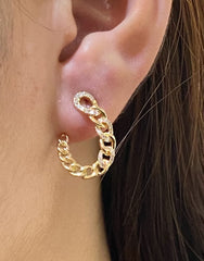 PREORDER | Golden Chain Nail Hoop Diamond Earrings 14kt