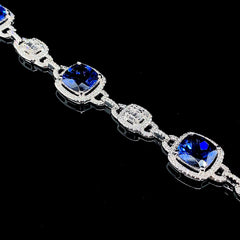 蓝宝石枕形装饰钻石手链 14kt