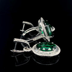 PREORDER | Oval Green Emerald Baguette Paved Gemstones Diamond Jewelry Set 14kt