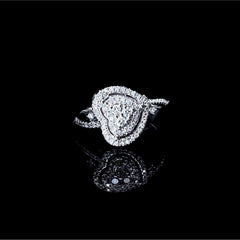 PREORDER | Double Halo Heart Slanted Diamond Ring 14kt