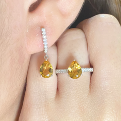 PREORDER | Citrine Pear Gemstones Diamond Jewelry Set 14kt