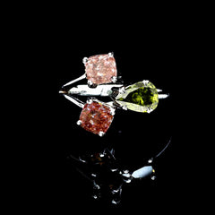 LVNA Signatures Fancy Rare Pink Green Red Colored Cocktail Diamond Platinum Ring