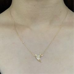 金色折纸鸟铺镶钻石项链 16-18 英寸 18kt 链条