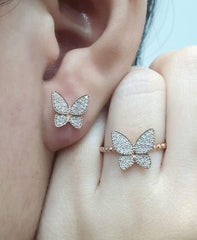 PREORDER | Rose Butterfly Paved Diamond Jewelry Set 14kt