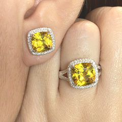 PREORDER | Citrine Cushion Gemstones Diamond Jewelry Set 14kt