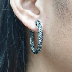 PREORDER | Paved Black Hoop Colored Diamond Earrings 14kt