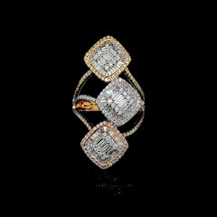 PREORDER | Multi-Tone Cushion Cluster Shape Statement Paved Diamond Ring 14kt