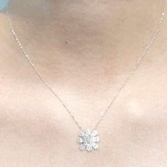 PREORDER | Floral Paved Diamond Necklace 16-18” 18kt White Gold Chain