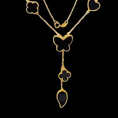 Golden Black Onyx Mixed Shape Fine Gold Necklace 18kt