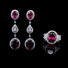 PREORDER | Oval Deco Red Ruby Gemstones Diamond Jewelry Set 14kt