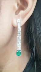 LVNA Signatures Colombian Green Emerald Dangling Gemstones Diamond Earrings 18kt