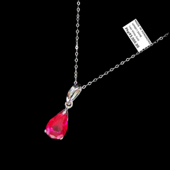 Pear Red Ruby Gemstones Necklace 14kt