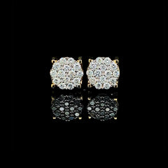 Large Rolex Type Golden Classic Round Stud Diamond Earrings 14kt