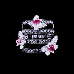 PREORDER | Butterfly Pink Ruby Black Gemstones Diamond Ring 14kt