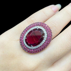 PREORDER | Oval Red Ruby & Pink Rubies Gemstones Diamond Ring 14kt