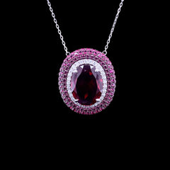 新 |椭圆形红宝石和粉红红宝石钻石项链 14kt