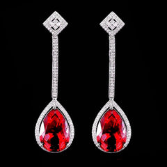PREORDER | Pear Red Ruby Gemstones Dangling Drop Diamond Earrings 14kt