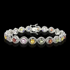 PREORDER | Rainbow Sapphire Gemstones Halo Diamond Bracelet 14kt
