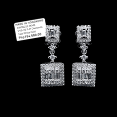 Square Baguette Diamond Dangling Earrings 14kt