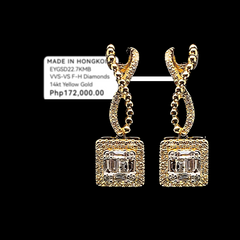 Golden Square Twisted Diamond Dangling 14kt Yellow Gold