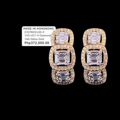 PREORDER | Golden Trio Cushion Creolle Diamond Earrings 14kt
