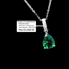 PREORDER | Precious Green Emerald Pear Gemstones Diamond Necklace 14kt