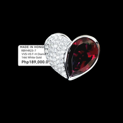 Half Heart Paved Red Ruby Gemstones Diamond Ring 14kt