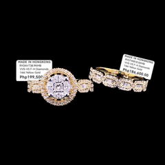 PREORDER | Golden Round Invisible Setting Paved Band Twin Pair Diamond Ring 14kt