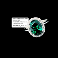 PREORDER | Oval Green Emerald Halo Gemstones Diamond Ring 14kt