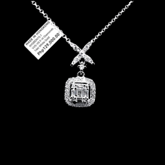 #LVNA礼品 |花卉方形吊坠钻石项链 16-18 英寸 18kt 白金链