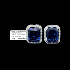 5년 | 블루 사파이어 젬스톤 에메랄드 다이아몬드 귀걸이 14kt
