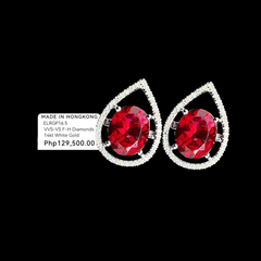 PREORDER | Large Oval Pear Red Ruby Gemstones Diamond Earrings 14kt