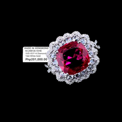 PREORDER | Diamantes Floral Red Ruby Halo Cushion Gemstones Diamond Ring 14kt