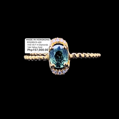 Golden Green Sapphire Gemstones Promise Diamond Ring 14kt