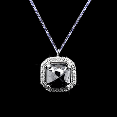 LVNA Signatures Cushion Black Solitaire Colored Diamond Necklace 14kt