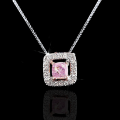 LVNA Signatures 0.44cts Rare Pink Cushion Solitaire Colored Diamond Necklace 18kt