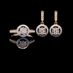 PREORDER | Golden Round Halo Paved Diamond Jewelry Set 14kt