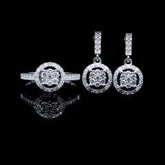 PREORDER | Classic Round Halo Paved Diamond Jewelry Set 18kt