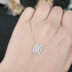 PREORDER | Halo Baguette Diamond Necklace 18kt