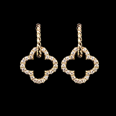PREORDER | Golden Floral Clover Dangling Diamond Earrings 14kt