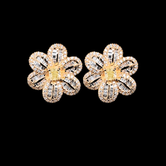 PREORDER | Golden Baguette Floral Diamond Earrings 14kt